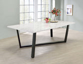 Mayer Rectangular Dining Table Faux White Marble and Gunmetal Half Price Furniture