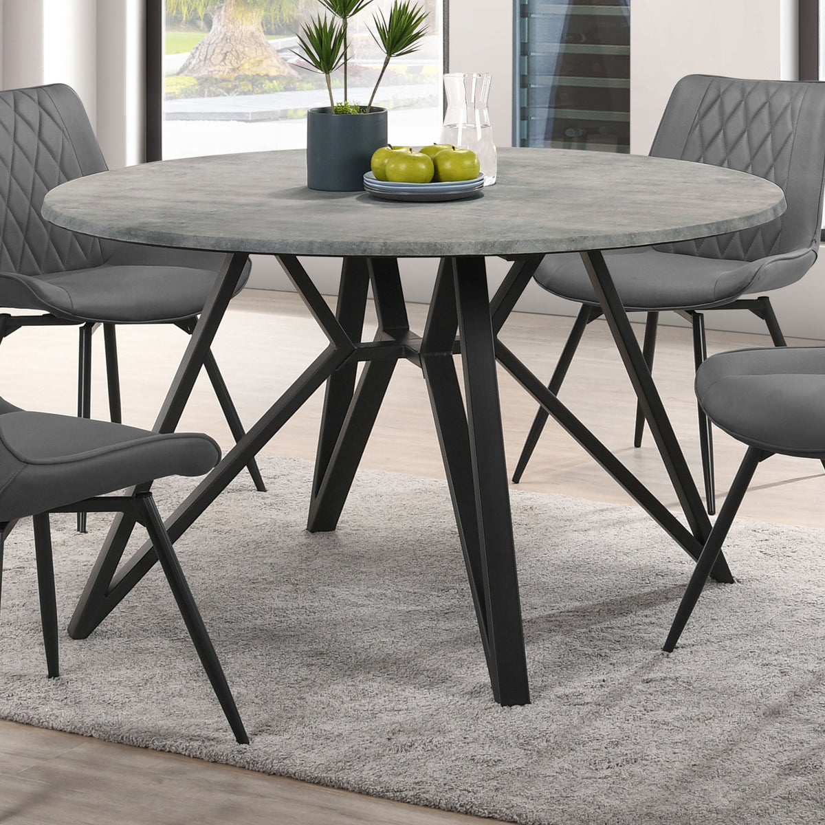 Neil Round Wood Top Dining Table Concrete and Black Neil Round Wood Top Dining Table Concrete and Black Half Price Furniture