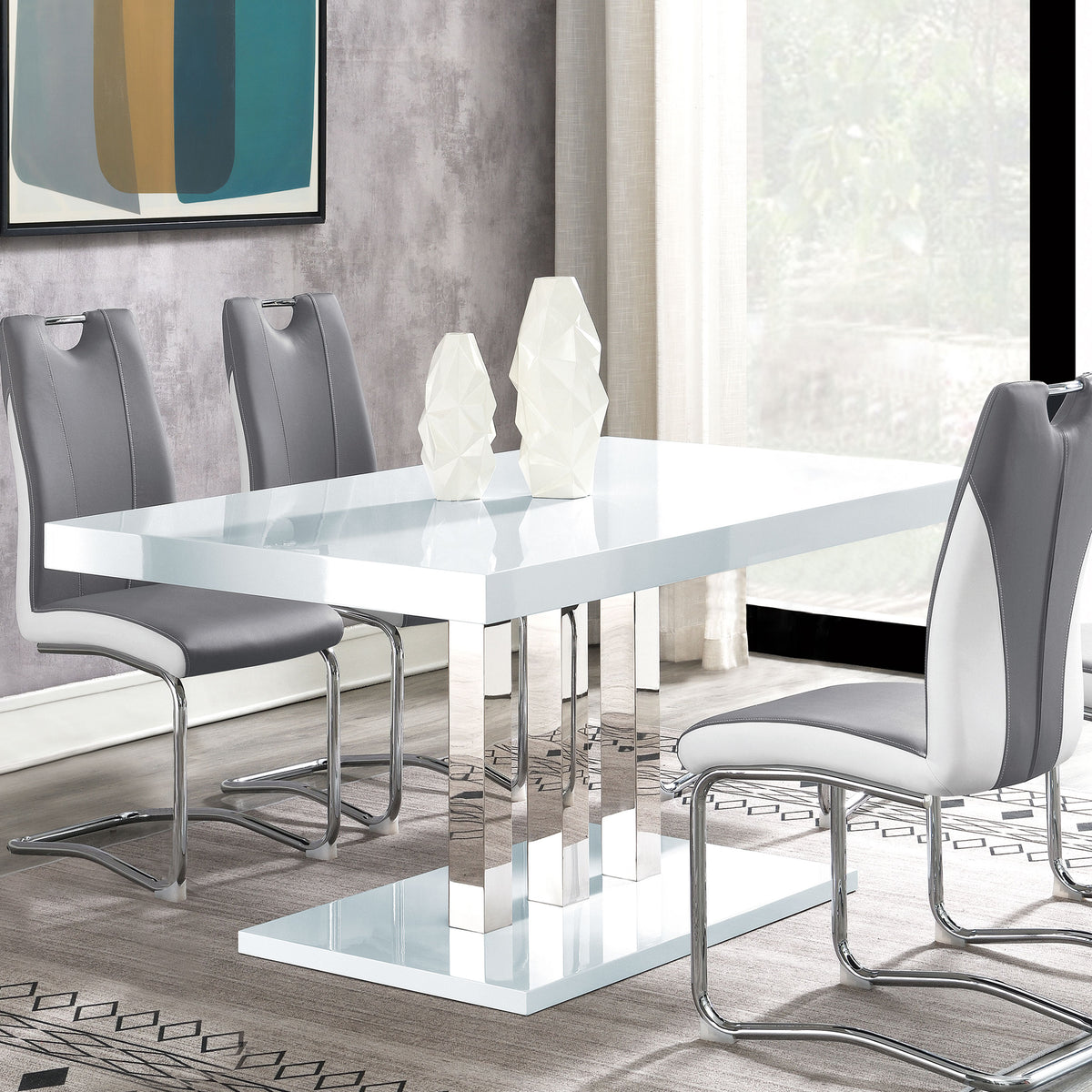 Brooklyn Rectangular Dining Table White High Gloss and Chrome  Half Price Furniture