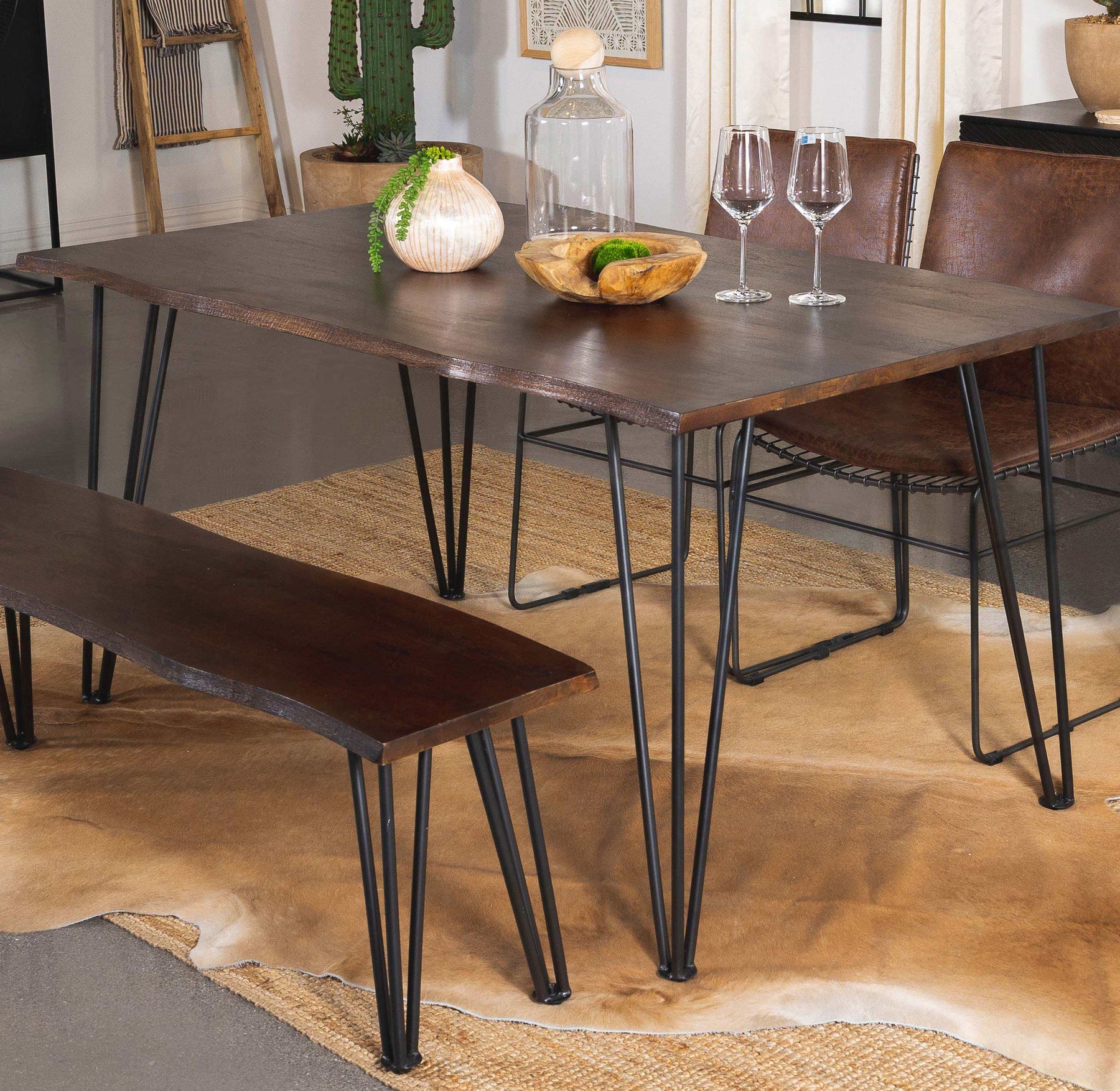 Topeka Live-edge Dining Table Mango Cocoa and Gunmetal Half Price Furniture