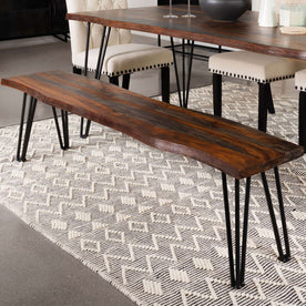 Neve Live-edge Dining Bench with Hairpin Legs Sheesham Grey and Gunmetal Half Price Furniture