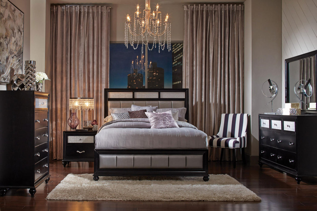Barzini Bedroom Set with Upholstered Headboard Black  Half Price Furniture