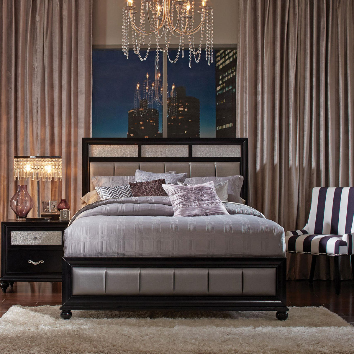 Barzini Eastern King Upholstered Bed Black and Grey  Half Price Furniture