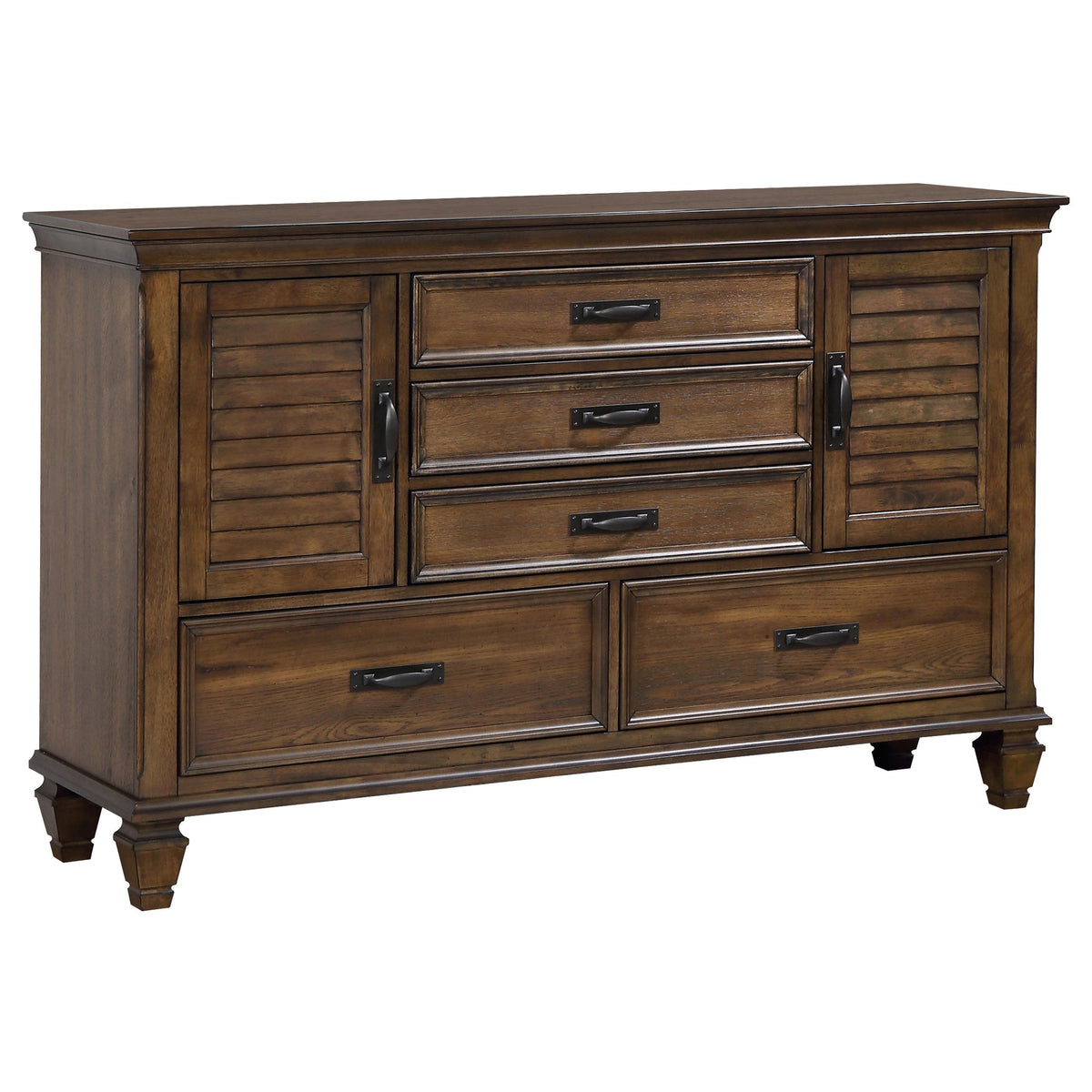 Franco 5-drawer Dresser with 2 Louvered Doors Burnished Oak Half Price Furniture