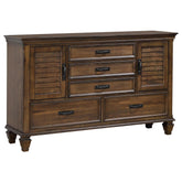 Franco 5-drawer Dresser with 2 Louvered Doors Burnished Oak Half Price Furniture