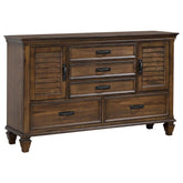 Franco 5-drawer Dresser with 2 Louvered Doors Burnished Oak Franco 5-drawer Dresser with 2 Louvered Doors Burnished Oak Half Price Furniture