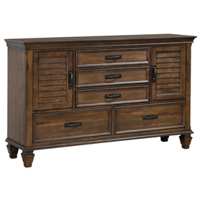 Franco 5-drawer Dresser with 2 Louvered Doors Burnished Oak Half Price Furniture
