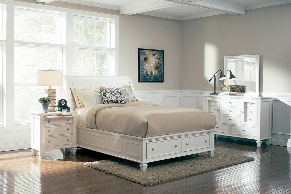 Sandy Beach 4-Piece Storage Bedroom Set with Sleigh Headboard Queen  Half Price Furniture