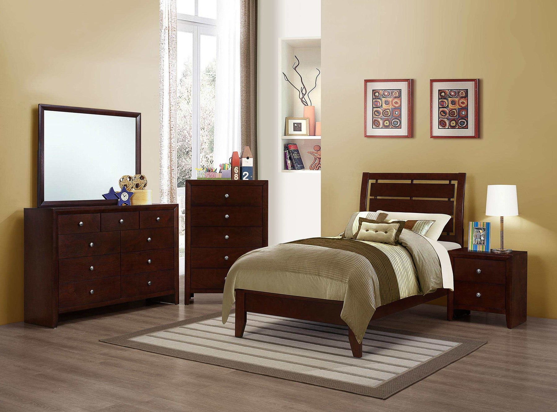 Serenity 5-Piece Panel Bedroom Set Rich Merlot Twin Half Price Furniture