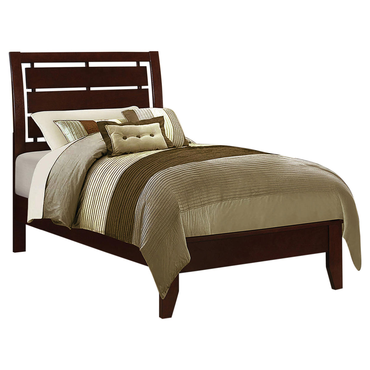 Serenity Twin Panel Bed with Cut-out Headboard Rich Merlot Half Price Furniture