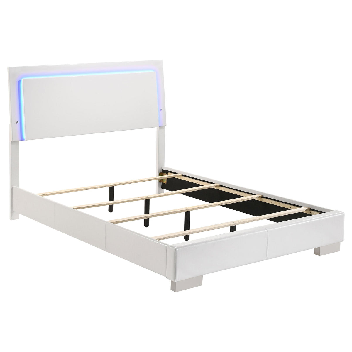 Felicity Full Panel Bed with LED Lighting Glossy White  Half Price Furniture