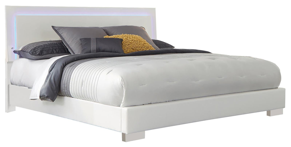 Felicity California King Panel Bed with LED Lighting Glossy White  Half Price Furniture