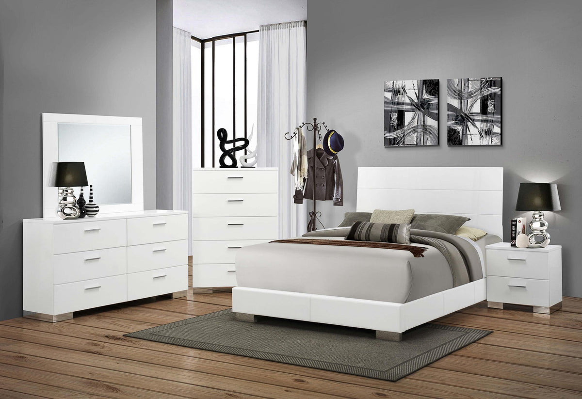 Felicity 5-piece Eastern King Bedroom Set Glossy White Felicity 5-piece Eastern King Bedroom Set Glossy White Half Price Furniture