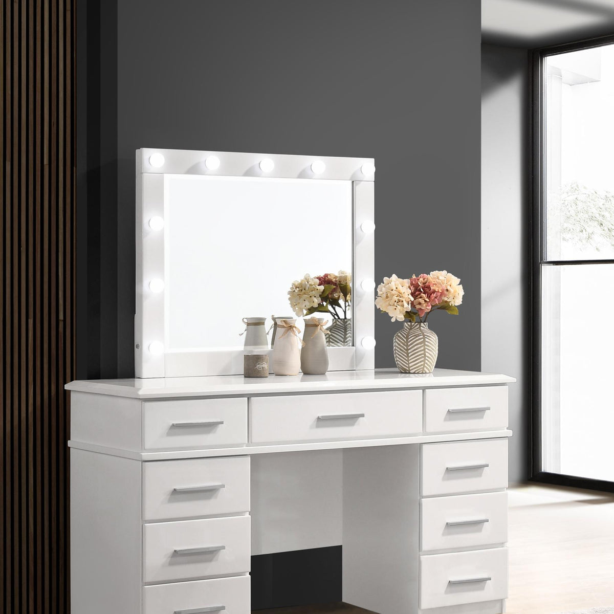 Felicity 9-drawer Vanity Table Lighted Mirror Glossy White