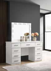 Felicity 9-drawer Vanity Desk with Lighted Mirror Glossy White Half Price Furniture
