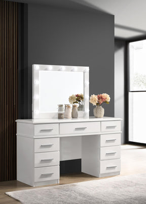 Felicity 9-drawer Vanity Desk with Lighted Mirror Glossy White Half Price Furniture