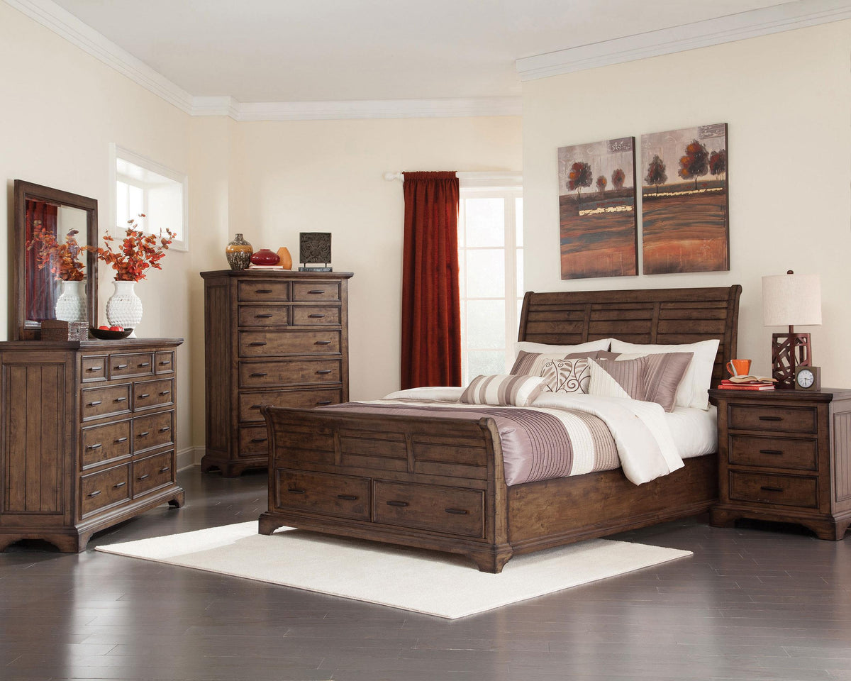 Elk Grove 5-piece California King Storage Bedroom Set Vintage Bourbon Half Price Furniture