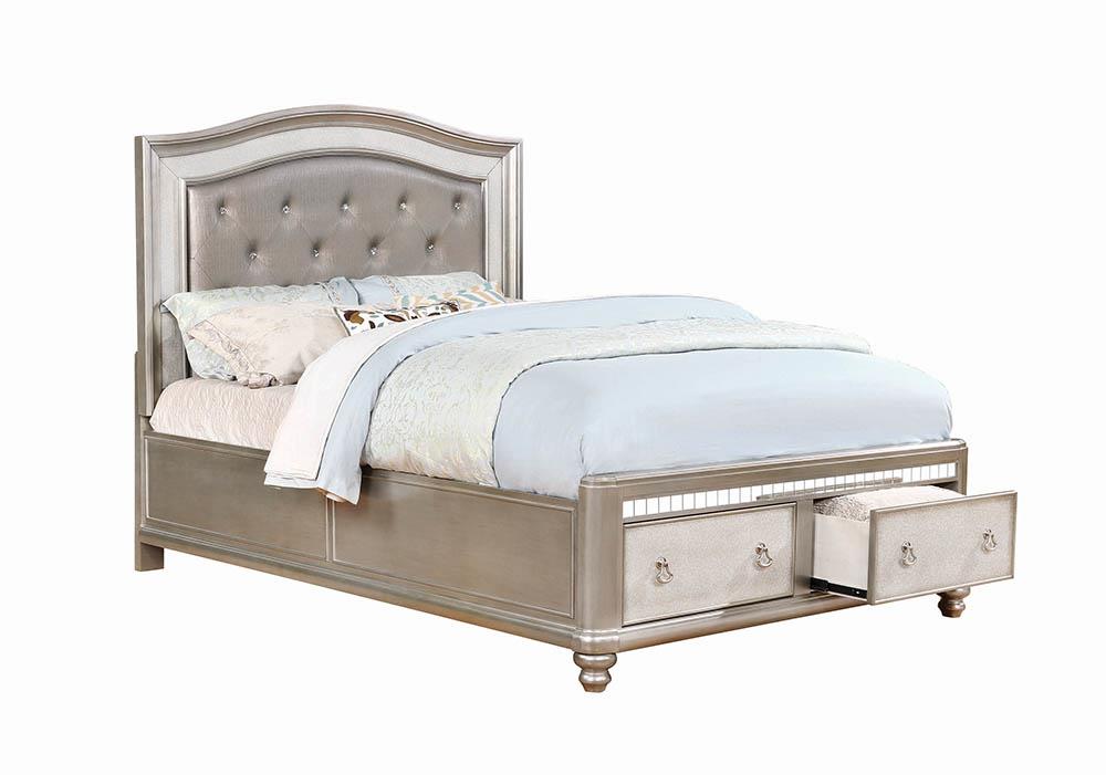 Bling Game Upholstered Storage Eastern King Bed Metallic Platinum  Half Price Furniture