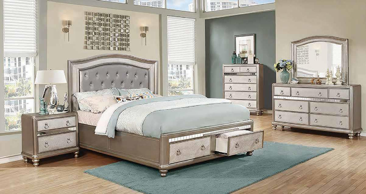 Bling Game 5-Piece Storage Bedroom Set Metallic Platinum Queen  Half Price Furniture