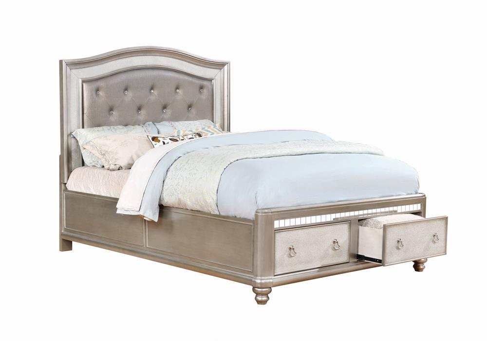 Bling Game 4-Piece Storage Bedroom Set Metallic Platinum Queen  Half Price Furniture
