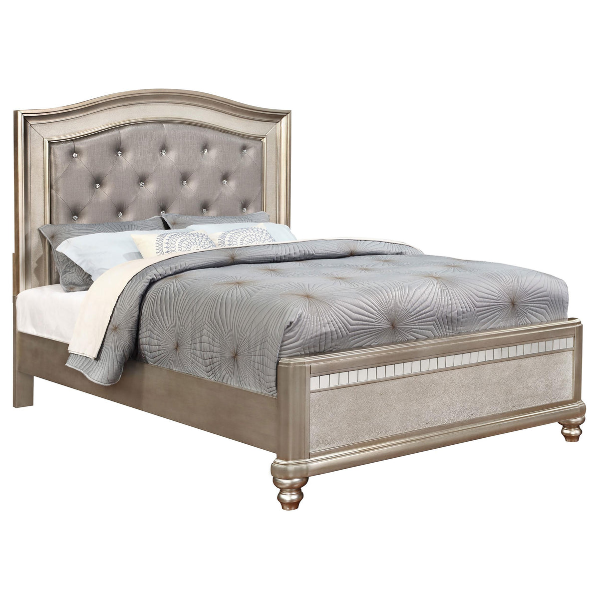 Bling Game Eastern King Panel Bed Metallic Platinum  Half Price Furniture