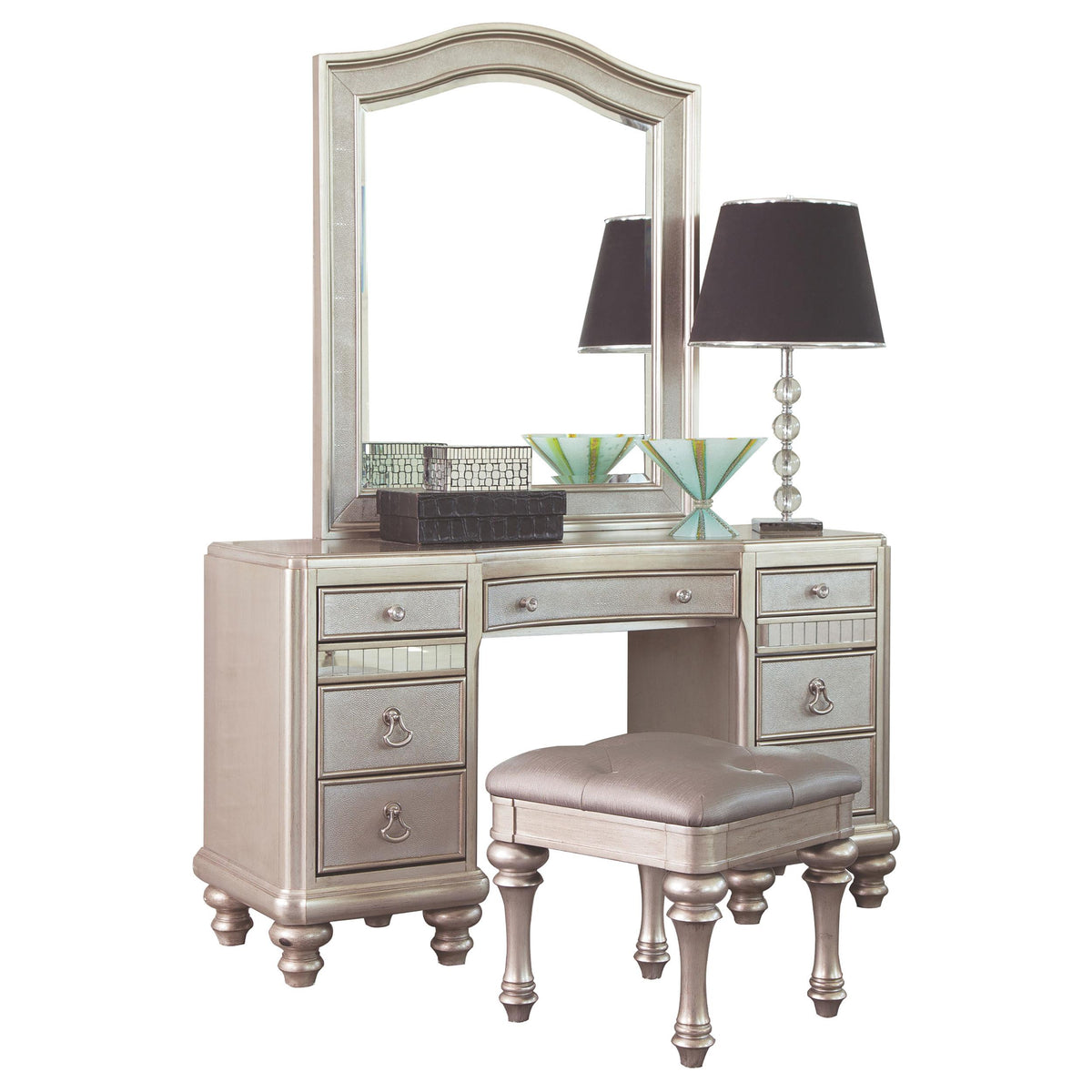 Bling Game 3-piece Vanity Set Metallic Platinum Bling Game 3-piece Vanity Set Metallic Platinum Half Price Furniture