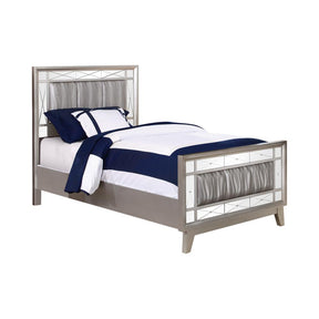 Leighton Twin Panel Bed with Mirrored Accents Mercury Metallic Half Price Furniture