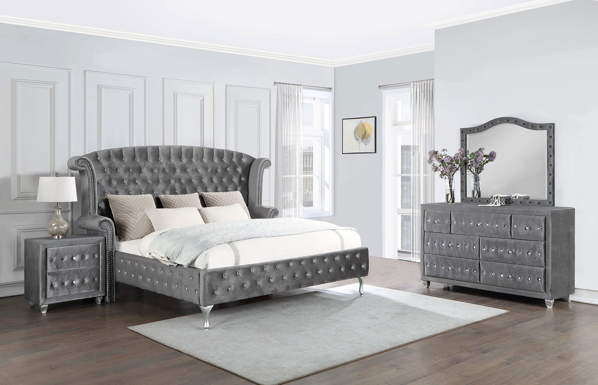 Deanna Upholstered Tufted Bedroom Set Grey  Half Price Furniture