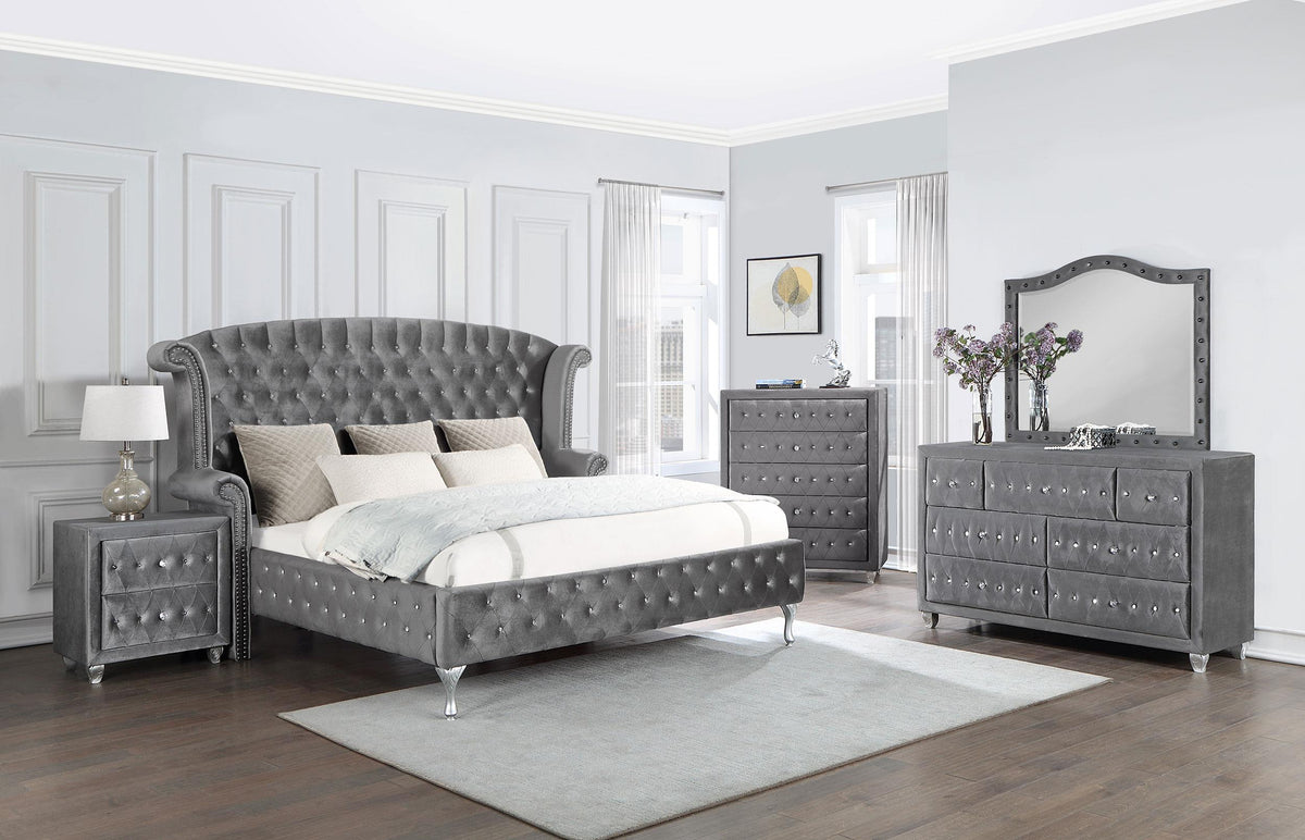 Deanna Upholstered Tufted Bedroom Set Grey  Half Price Furniture