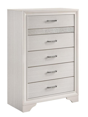 Miranda 5-drawer Chest White and Rhinestone Half Price Furniture