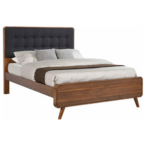 Robyn Eastern King Bed with Upholstered Headboard Dark Walnut Robyn Eastern King Bed with Upholstered Headboard Dark Walnut Half Price Furniture