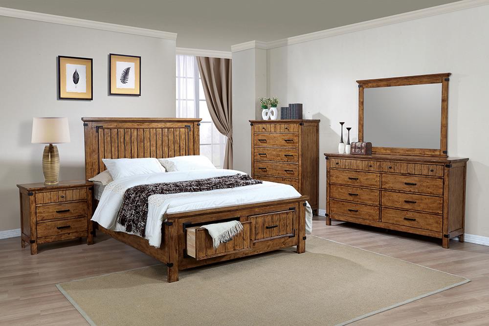 Brenner 4-Piece Storage Bedroom Set Rustic Honey Queen  Half Price Furniture