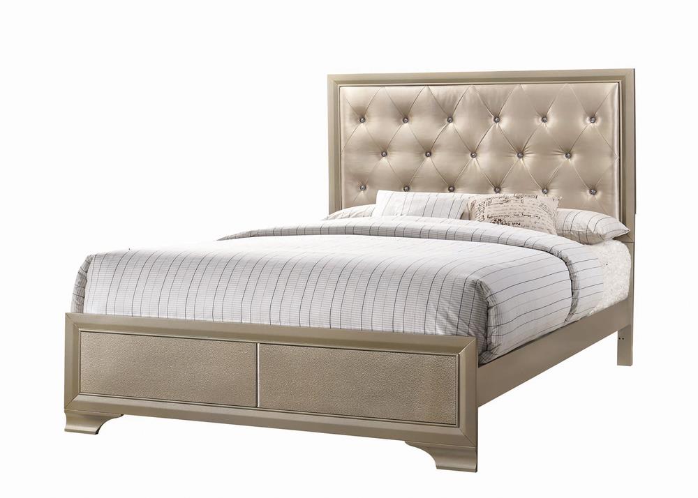 Beaumont Upholstered Eastern King Bed Champagne Beaumont Upholstered Eastern King Bed Champagne Half Price Furniture