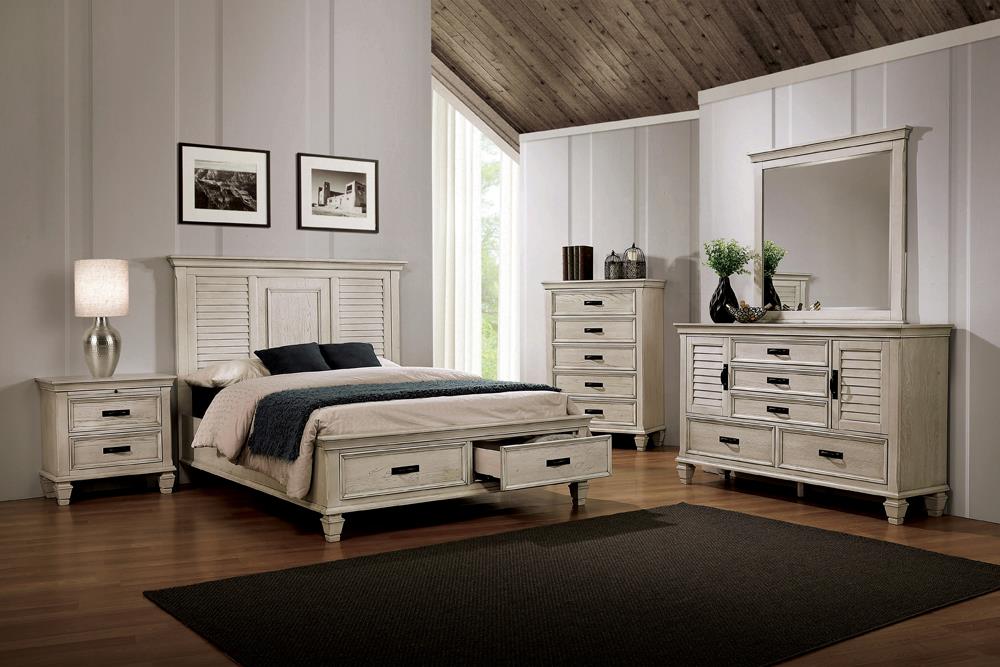 Franco 4-piece California King Storage Bedroom Set Antique White  Half Price Furniture