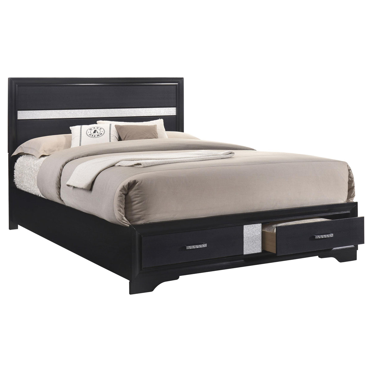 Miranda Eastern King 2-drawer Storage Bed Black Miranda Eastern King 2-drawer Storage Bed Black Half Price Furniture