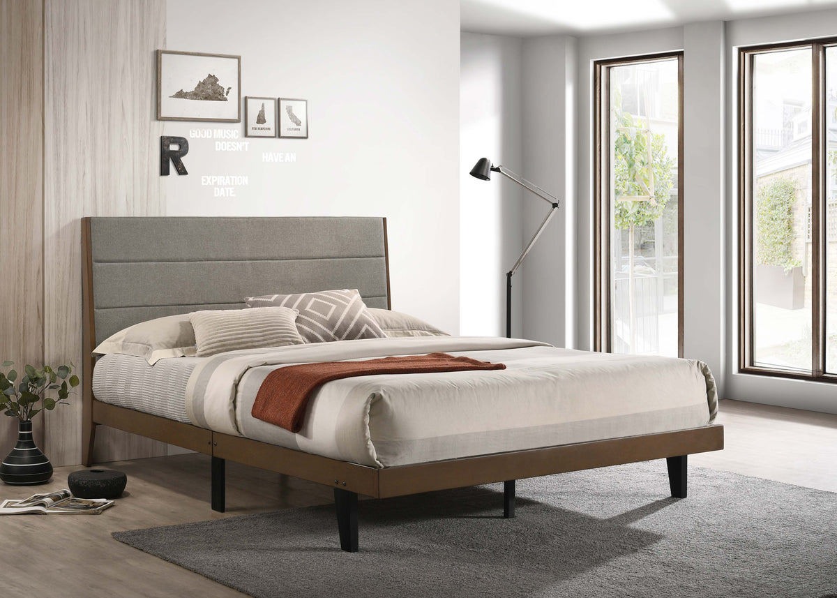 Mays Upholstered Platform Bed Walnut Brown and Grey - Bed - Half Price Furniture