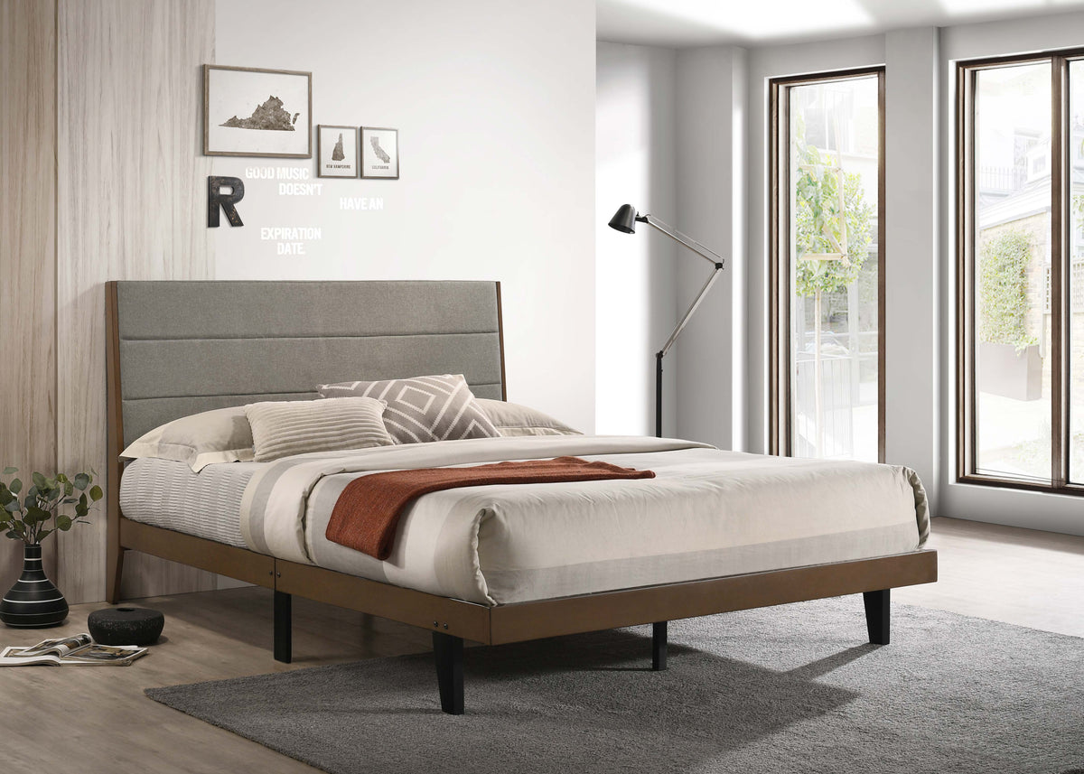 Mays Upholstered Platform Bed Walnut Brown and Grey  Half Price Furniture