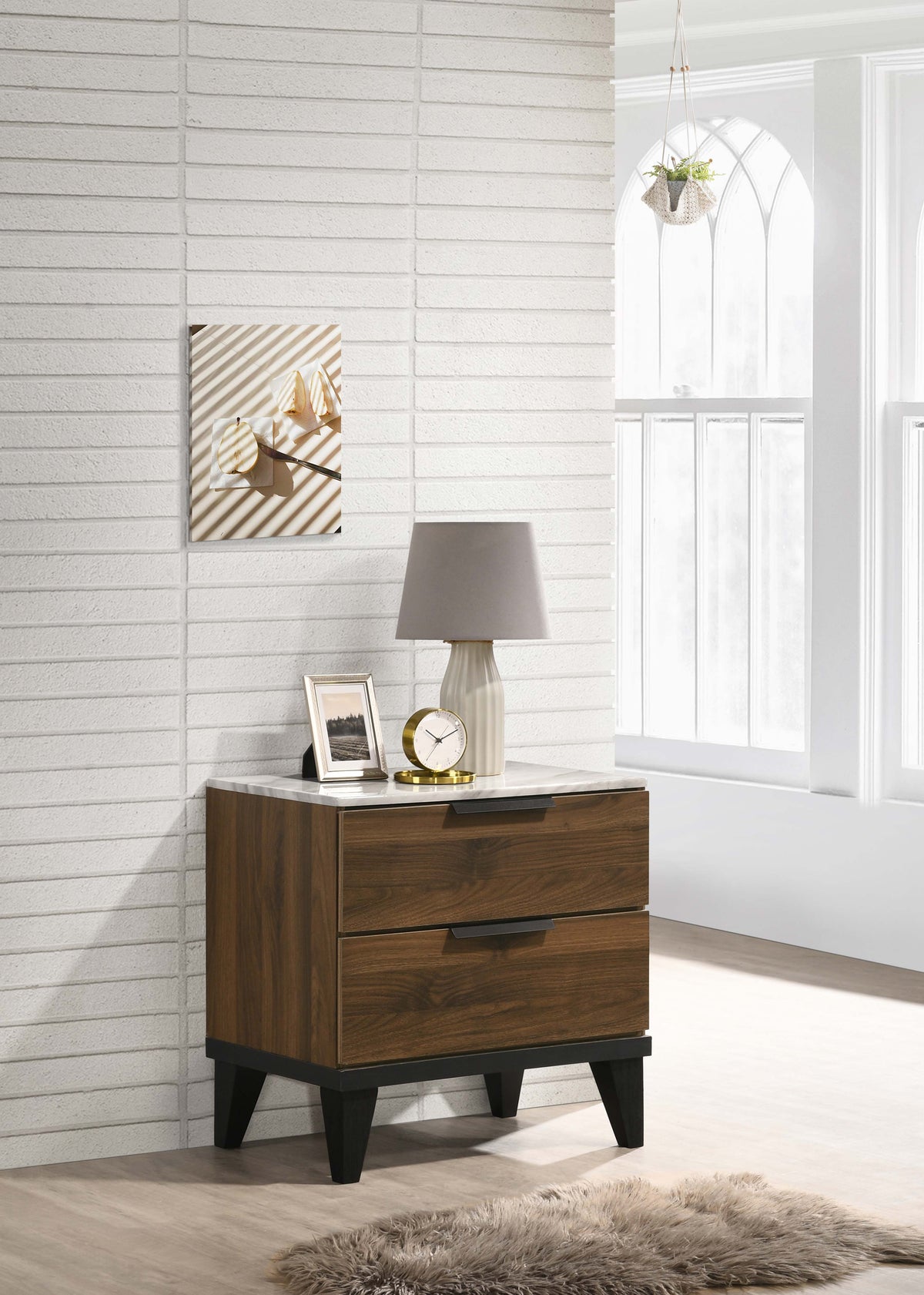 Mays 2-drawer Nightstand Walnut Brown with Faux Marble Top Half Price Furniture
