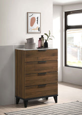 Mays 4-drawer Chest Walnut Brown with Faux Marble Top Half Price Furniture