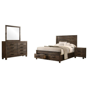 Woodmont 4-Piece Storage Bedroom Set Rustic Golden Brown