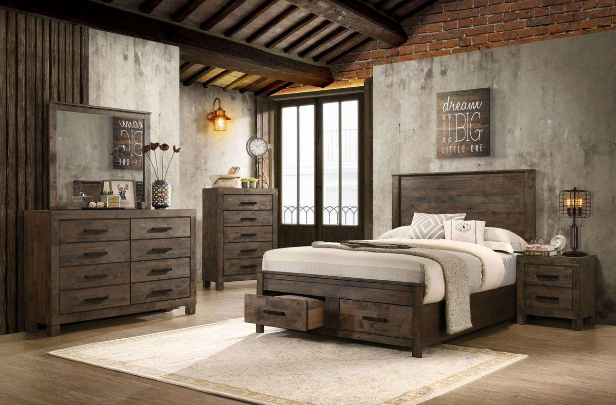 Woodmont 5-piece Queen Platform Bedroom Set Rustic Golden Brown Half Price Furniture