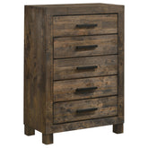 Woodmont 5-drawer Chest Rustic Golden Brown Woodmont 5-drawer Chest Rustic Golden Brown Half Price Furniture