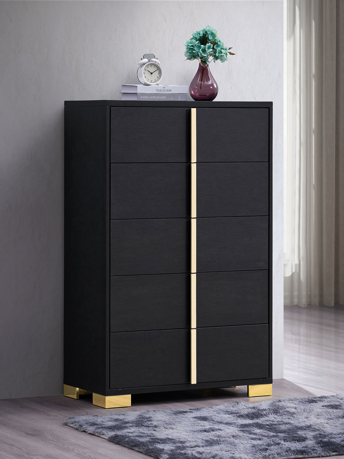 Marceline 5-drawer Chest Black  Half Price Furniture