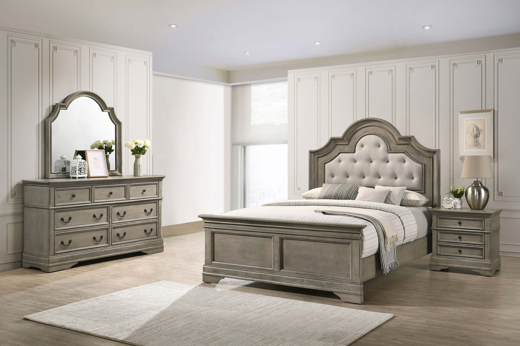 Manchester Bedroom Set with Upholstered Arched Headboard Wheat - Half Price Furniture