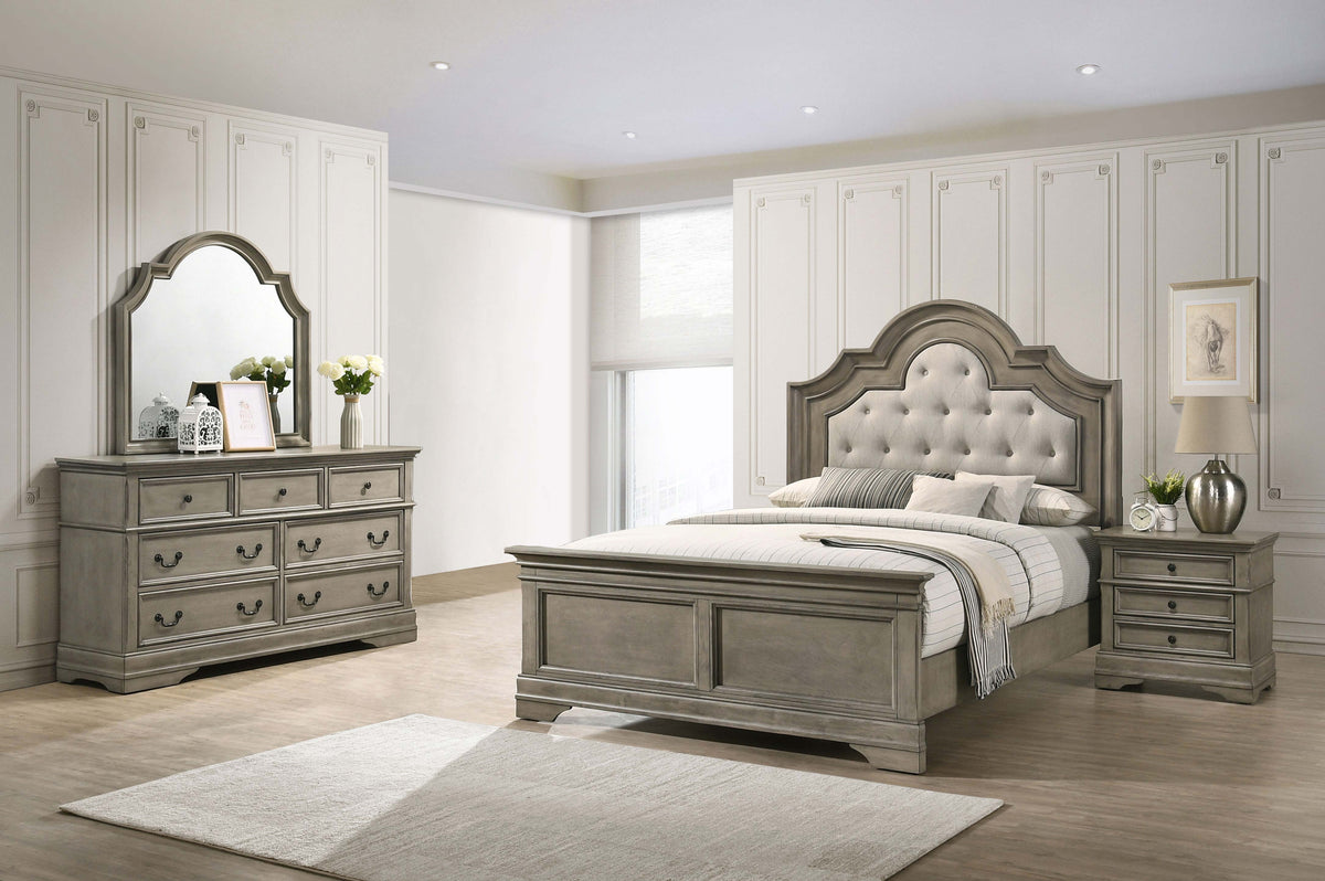 Manchester Bedroom Set with Upholstered Arched Headboard Wheat Manchester Bedroom Set with Upholstered Arched Headboard Wheat Half Price Furniture