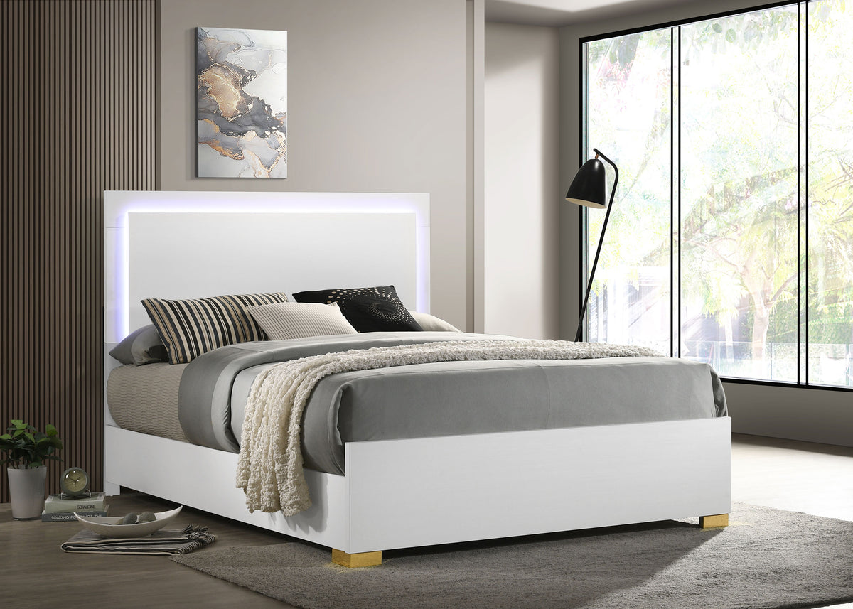Marceline Bed with LED Headboard White - Half Price Furniture