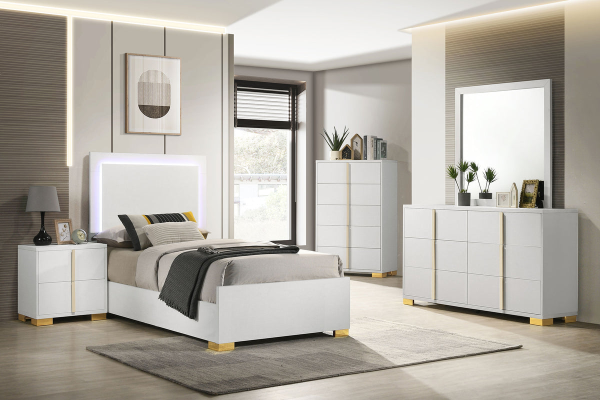 Marceline Bedroom Set with LED Headboard White - Half Price Furniture