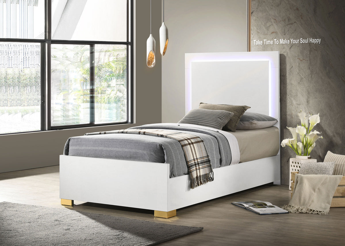Marceline Bed with LED Headboard White  Half Price Furniture