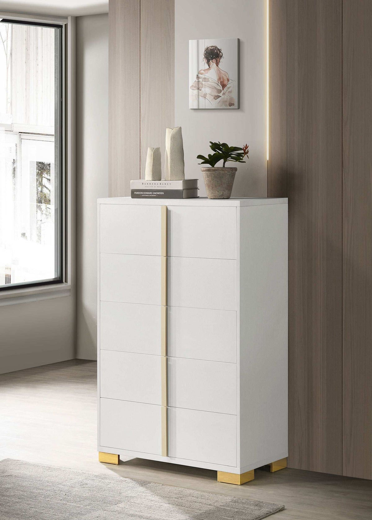 Marceline 5-drawer Chest White Half Price Furniture