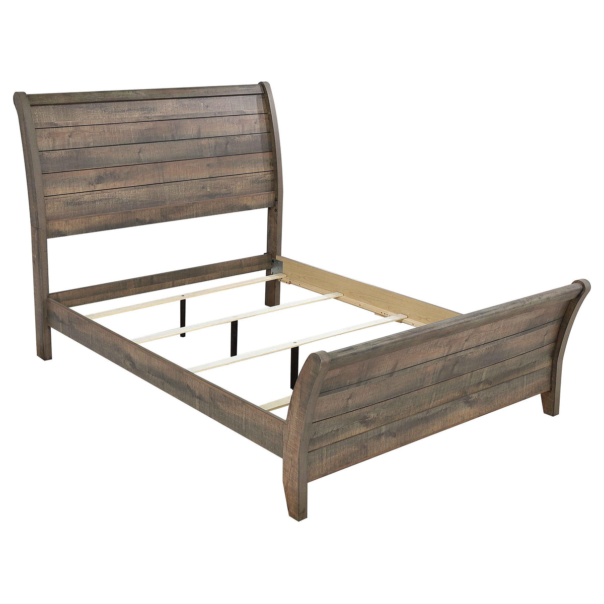Frederick Eastern King Sleigh Panel Bed Weathered Oak  Half Price Furniture